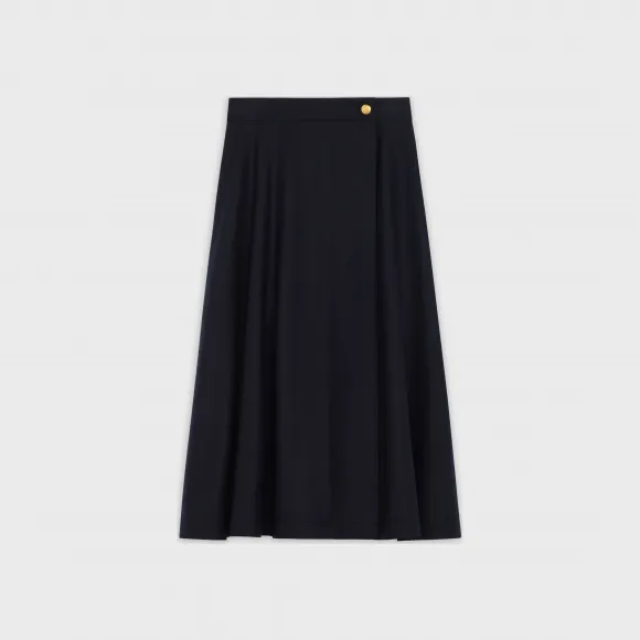 思琳/Celine 女士 法兰绒羊毛70年代风格中长裙 - 海军蓝 2J210921C.07MR