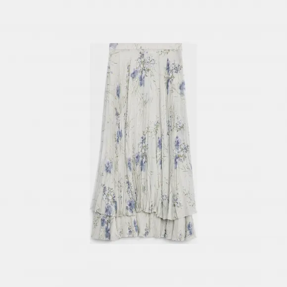 思琳/Celine 女士 真丝乔其纱荷叶边中长裙 - 珍珠灰 / 纯白色 / 蓝色 2J368387P.06BF