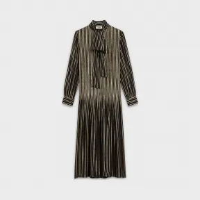 思琳/Celine 女士 真丝和卢勒克斯织物混纺大花结领长款百褶连衣裙 2R348611G.38NO