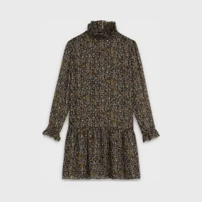 思琳/Celine 女士 花卉印花真丝卢勒克斯织物条纹褶边领短款连衣裙 2R411850E.38NY