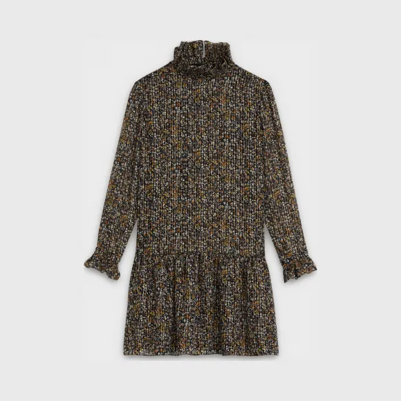 思琳/Celine 女士 花卉印花真丝卢勒克斯织物条纹褶边领短款连衣裙 2R411850E.38NY