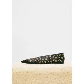 思琳/Celine  SoftVNeck黑色Nappa小羊皮V口孔眼平底鞋 320133LSVC.38NO