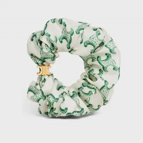 思琳/Celine 女士  SCRUNCHY TRIOMPHE蓝色和白色桑蚕丝金色饰面发带 460KX2SIB.35WB.TU