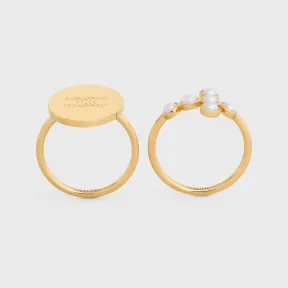 思琳/Celine TRIOMPHE FOLK金色饰面黄铜和树脂珍珠戒指2枚套装 460QO6PRB.01GI