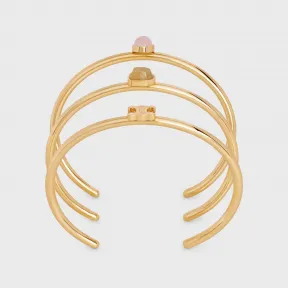 思琳/Celine TRIOMPHE INDIE金色饰面黄铜、发晶和粉色石英手镯3枚套装 460RI6GPQ.08RP