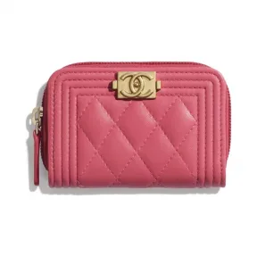 香奈儿/Chanel BOY CHANEL拉链零钱包  羊皮革与金色金属  粉红 A80602-Y07659-N9310
