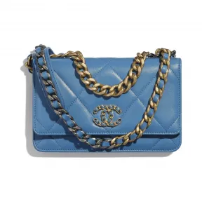香奈儿/Chanel CHANEL 19链子皮夹  小羊皮、金色、银色与钌色金属  蓝 AP0957-B02720-N0902