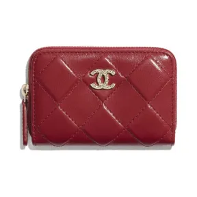 香奈儿/Chanel 拉链零钱包  亮色皱纹山羊皮与金色金属  红 AP1627-B03277-N7381