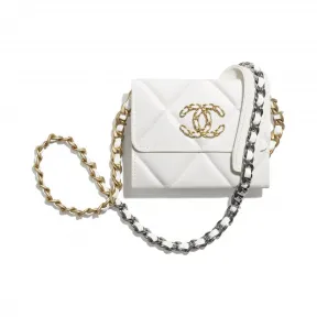 香奈儿/Chanel 链子CHANEL 19口盖零钱包  小羊皮、金色、银色与钌色金属  白 AP1787-B04852-10601