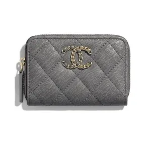 香奈儿/Chanel 零钱包  颗粒压花小牛皮与金色金属  灰 AP1842-B04432-N9313