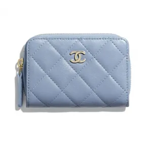香奈儿/Chanel 经典拉链零钱包  羊皮革与金色金属  天蓝 AP1958-Y04059-NA104