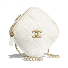 香奈儿/Chanel 小号钻石包  颗粒压花小牛皮与金色金属  白 AS2201-B04571-10601