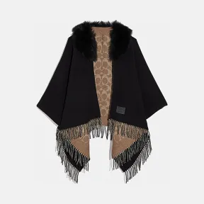 蔻驰/Coach 皮毛一体领经典标志披风 76403_BLK