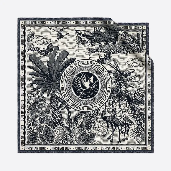 迪奥/Dior 靛蓝桑蚕丝斜纹 Dior Wax Toile de Jouy 热带风情方巾 01DWT090I608-C086
