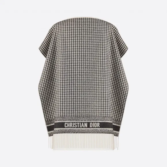 迪奥/Dior 黑色和白色羊绒 Christian Dior 30 Montaigne 千鸟格纹披风 02MON370I001-C080