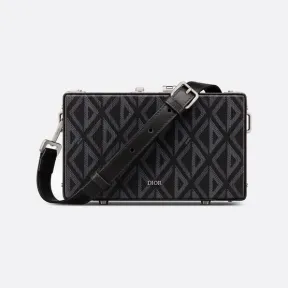 迪奥/Dior Dior Lock 迷你箱形信使包（附肩带） 黑色帆布和光滑牛皮革 CD Diamond 图案 1LXPO029CDP_H43E_TU