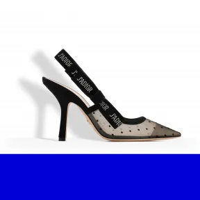 迪奥/Dior 裸色和黑色浮紋緹花與萊茵石高跟鞋 KCC228PSS S14U