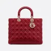 迪奥/Dior 大号 Lady Dior 手袋 樱桃红色羊皮革藤格纹 M0566ONGE_M52R_TU