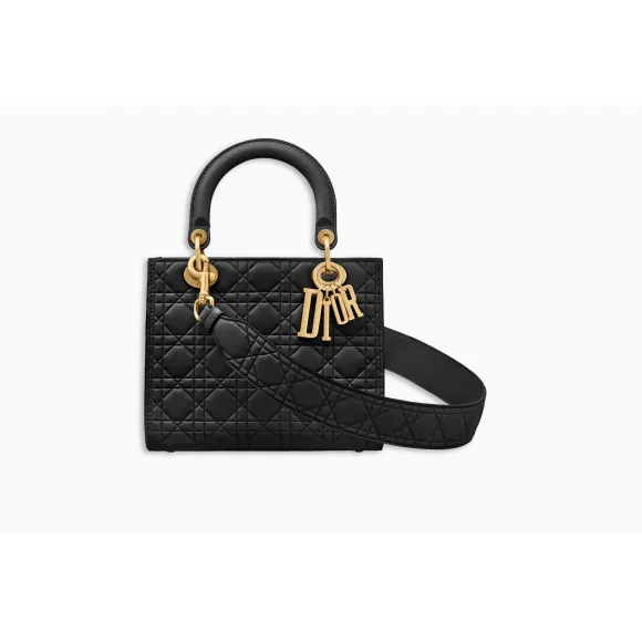 迪奥/Dior Lady Dior黑色压印光滑小牛皮柔软手提包 M0585CBCU M900