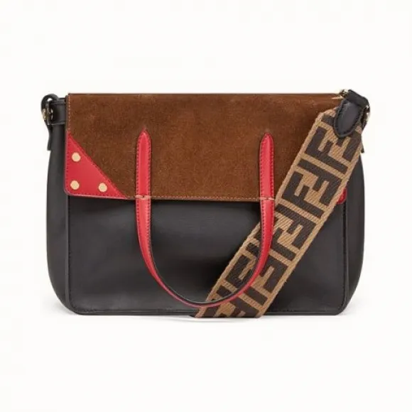 芬迪/Fendi 中号翻盖包_拼色皮革和麂皮手袋 8BT302 A6C GF15WF