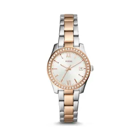 化石/Fossil Scarlette 三指针日期显示双色不锈钢表带腕表 ES4372