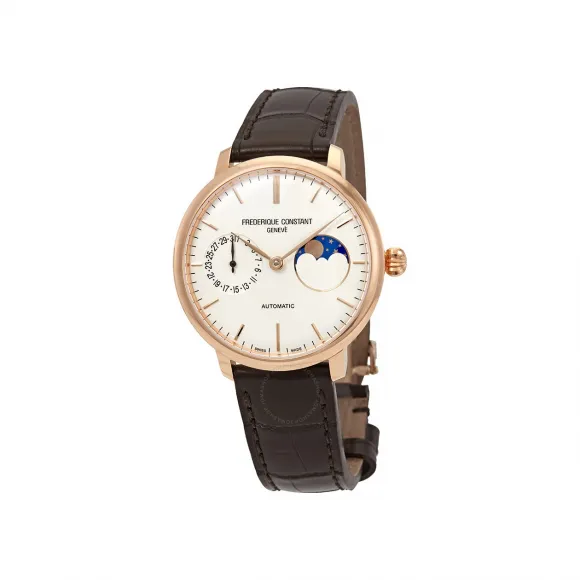 康斯登/Frederique Constant 超薄月相自家机芯腕表 38.8MM 抛光镀玫瑰金不锈钢 自动机械机芯 FC-702V3S4