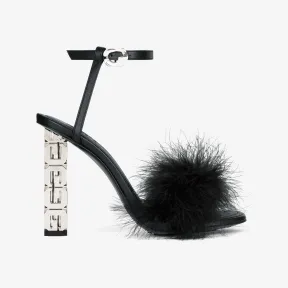 纪梵希/Givenchy 女士 G Cube 羽毛皮革凉鞋 BE306XE1KX-001