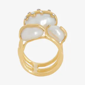 纪梵希/Givenchy 女士 Midnight三环黄铜珍珠戒指 BF3093F02D-710