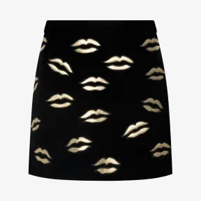 纪梵希/Givenchy 女士 金色嘴唇图案迷你A字裙 BW402210T3-001