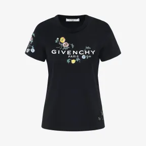 纪梵希/Givenchy 女士 花卉印花刺绣修身T恤 BW705Z3Z2P-001