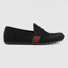 古驰/Gucci 绒面皮革驾车鞋，配以织带 407411 CMAK0 1060