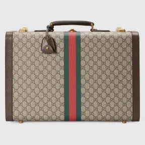 古驰/Gucci 饰织带GG中号行李箱 米色和乌木色Supreme帆布 男士 611642-2YGAT-8358