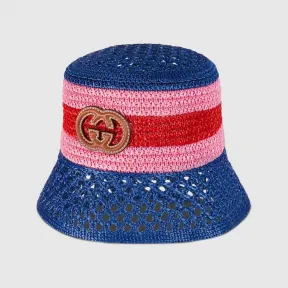 古驰/Gucci 蓝色拉菲草效果渔夫帽 750690-3HATL-4064