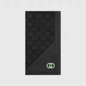 古驰/Gucci 灰色和黑色超级双G棉质提花沙滩毯 752807-3GALE-1660