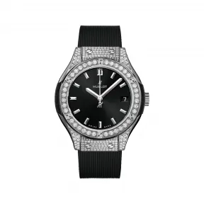 宇舶/Hublot 经典融合系列 33MM 抛光钛金属镶嵌114颗钻石，重0.6克拉 石英机芯 女表 581.NX.1470.RX.1704