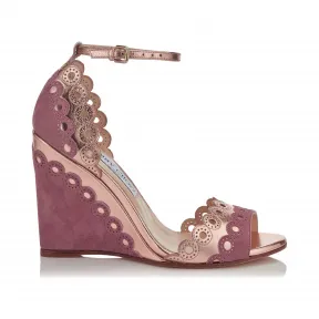 Jimmychoo/吉米周 复古玫瑰色金属纳帕坡跟饰有扇形穿孔绒面革 DEVOUT100OPE111495