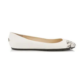 Jimmychoo/吉米周 白色Nappa和光泽度Elaphe芭蕾舞鞋 GAZEFLATAPG080009