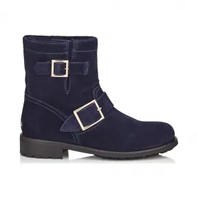 Jimmychoo/吉米周 羊皮衬里海军绒面革机车靴 YOUTHUSG040014