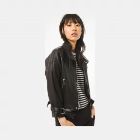 迈克高仕/Michael Kors 女士 黑色 短款机车皮衣