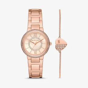 迈克高仕/Michael Kors Mini Gabbi Pav 玫瑰金色手表和心形手链套装 MK1032-0622