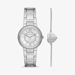 迈克高仕/Michael Kors Mini Gabbi Pav 银色手表和心形手链套装 MK1033-0040