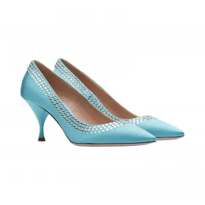 缪缪/Miu Miu 仿水晶装饰缎面高跟鞋 5I796C_ZIZ_F064W