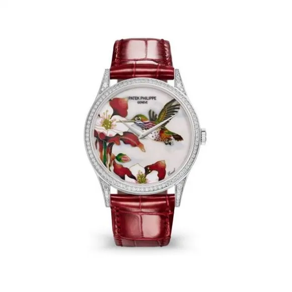 百达翡丽/Patek Philippe 珍稀工艺系列 37MM 18k白金，表圈和表耳镶嵌了112颗明亮式切割顶级威塞尔顿钻石（约0.8克拉） 自动机械 女表 5077-100G-033