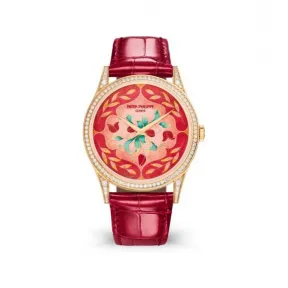 百达翡丽/Patek Philippe 珍稀工艺系列  18k玫瑰金，表圈和表耳镶嵌112颗明亮式切割顶级威塞尔顿钻石（约0.8克拉） 自动机械 女表 5077-100R-041