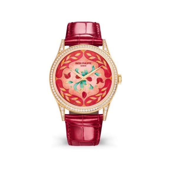 百达翡丽/Patek Philippe 珍稀工艺系列  18k玫瑰金，表圈和表耳镶嵌112颗明亮式切割顶级威塞尔顿钻石（约0.8克拉） 自动机械 女表 5077-100R-041