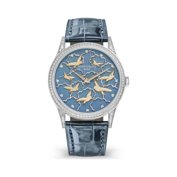 百达翡丽/Patek Philippe 卡拉特拉瓦 Calatrava 系列 18k白金镶钻 自动机械机芯  5077-101G-010