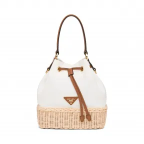 普拉达/Prada Prada Plage 柳条和帆布水桶包 1BE039-2E28-F00B6