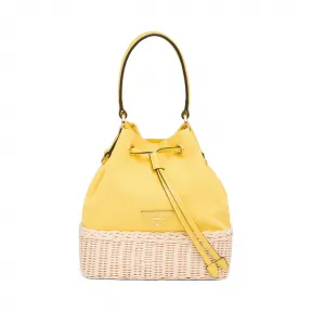 普拉达/Prada Prada Plage 柳条和帆布水桶包 1BE039-2E28-F076J