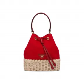 普拉达/Prada Prada Plage 柳条和帆布水桶包 1BE039-2E28-F0B67