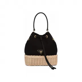 普拉达/Prada Prada Plage 柳条和帆布水桶包 1BE039-2E28-F0I55